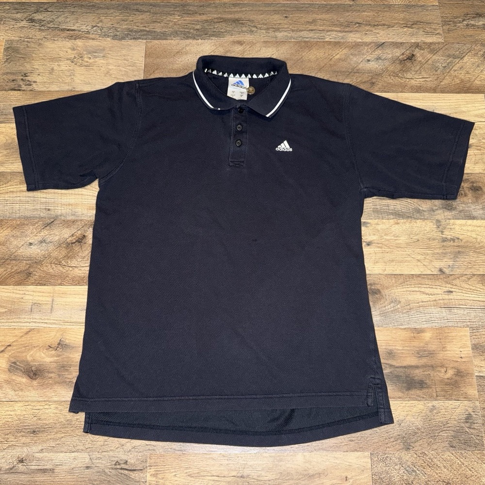 Vintage Adidas Polo Shirt Black Men's Medium Short Sleeve Y2K 90s Urban Baggy
